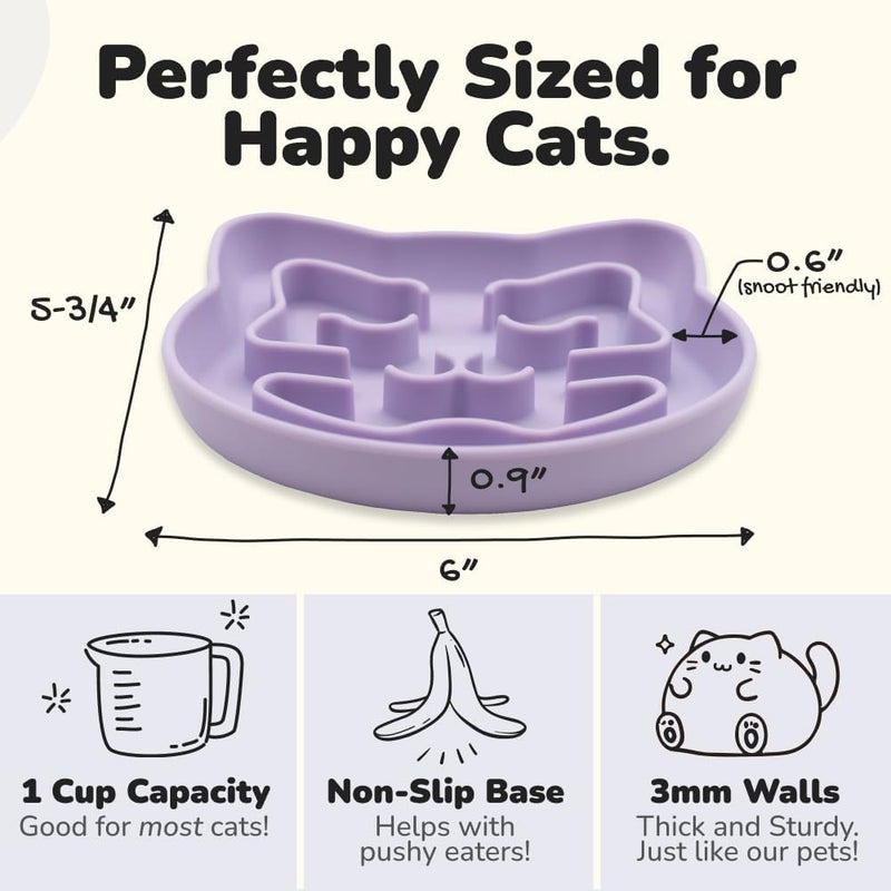 Snugli Slow Feeder Cat Bowl | Cat Puzzle Feeder for Slow Eating, Mental Enrichment, Digestion, & Bloat Relief | Non-Slip Silicone, Dishwasher Safe, 1 Cup (Lavender) - Image 5